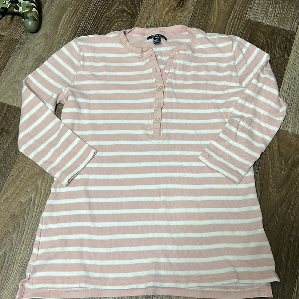 Ladies Womens juniors small chaps thermal Henley pink and white stripes